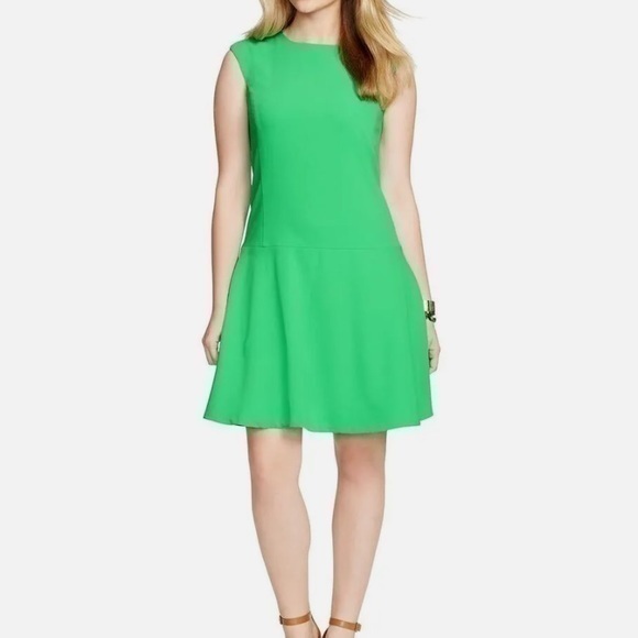 Lauren Ralph Lauren Green Drop Waist Cap Sleeve Shift Dress - Picture 1 of 13